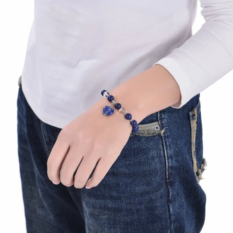 Sodalite Hot Sale  Jewelry 8MM Crystal Stone Heart Cut Beads Energy Bracelets for Girls Elastic Bracelets for Friendship Gift