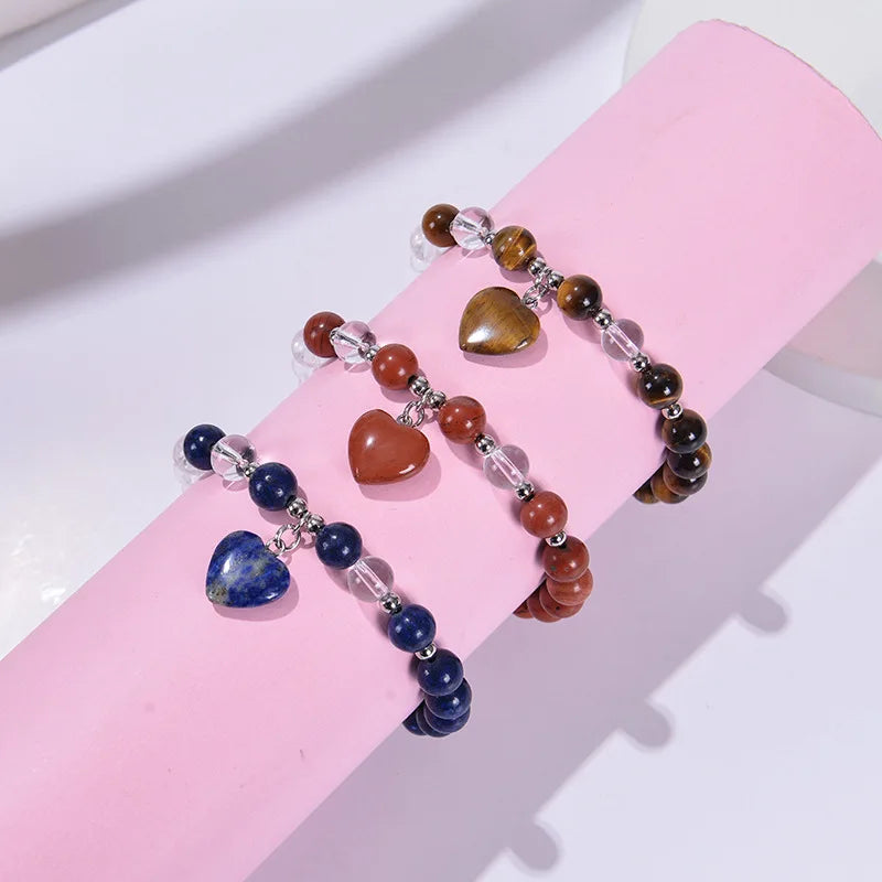 Sodalite Hot Sale  Jewelry 8MM Crystal Stone Heart Cut Beads Energy Bracelets for Girls Elastic Bracelets for Friendship Gift