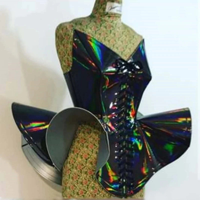 Rave Birthday Party Outfit Stage Costumes Nightclub Dj Singer Gogo Dance Costume Women Festival Clothing Laser Leather Dress