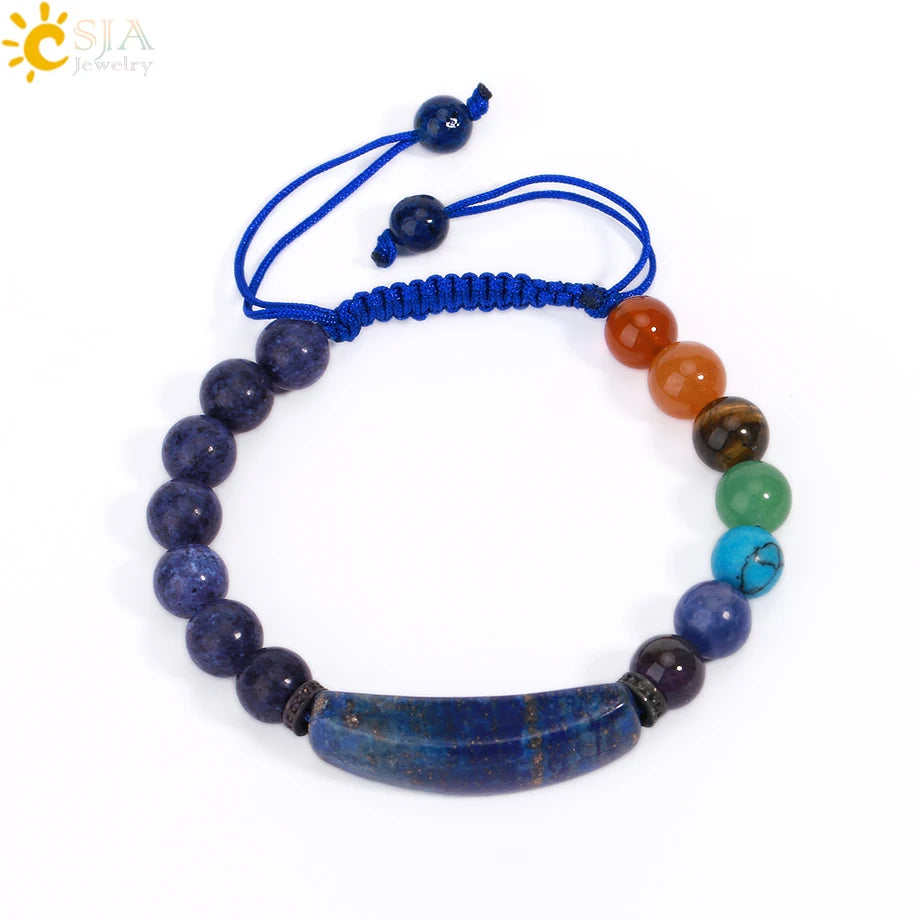 CSJA Women's Natural Stone Crystal Bracelet Love Heart Beaded Sodalite Tiger Eye Rose Quartz Amethyst Friendship G909 ﻿
