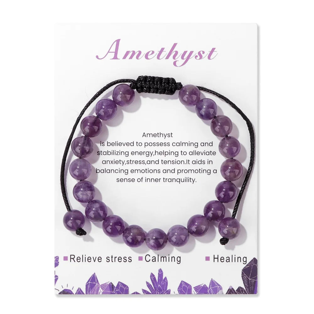 Adjustable Healing Amethysts Bracelets For Women Men Natural Stone 8mm Beads Braided Bracelet Stress Relief Anxiety Jewelry