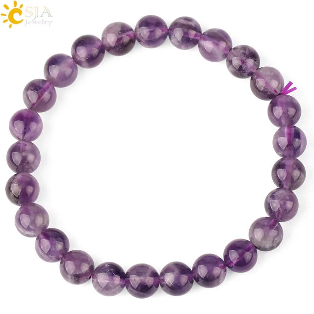 CSJA Women's Natural Stone Crystal Bracelet Love Heart Beaded Sodalite Tiger Eye Rose Quartz Amethyst Friendship G909 ﻿