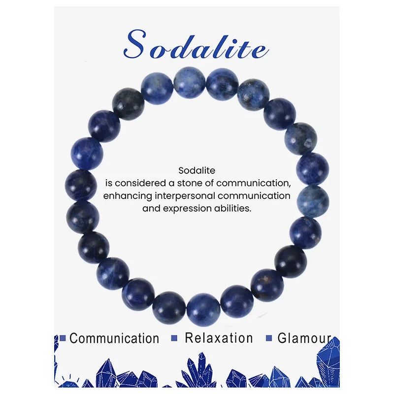 Natural Stone Beaded Bracelets With Card 8mm Apatite Amethysts Carnelian Tiger Eye Stone Stretch Bracelets For Women Men Jewelry