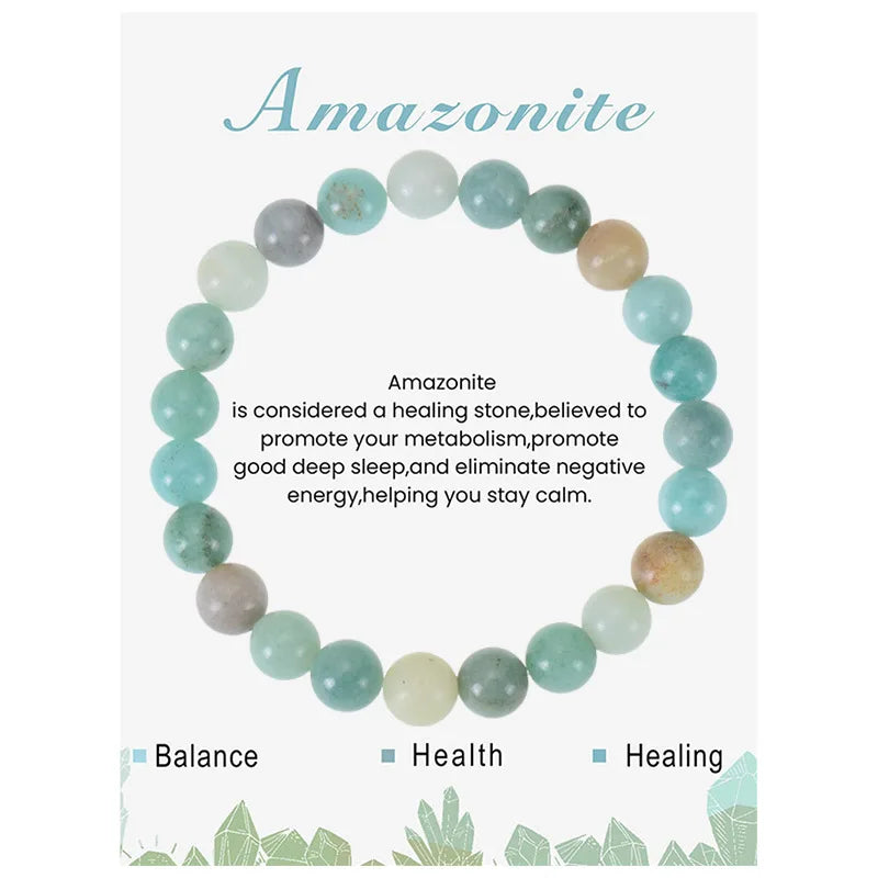 Natural Stone Beaded Bracelets With Card 8mm Apatite Amethysts Carnelian Tiger Eye Stone Stretch Bracelets For Women Men Jewelry