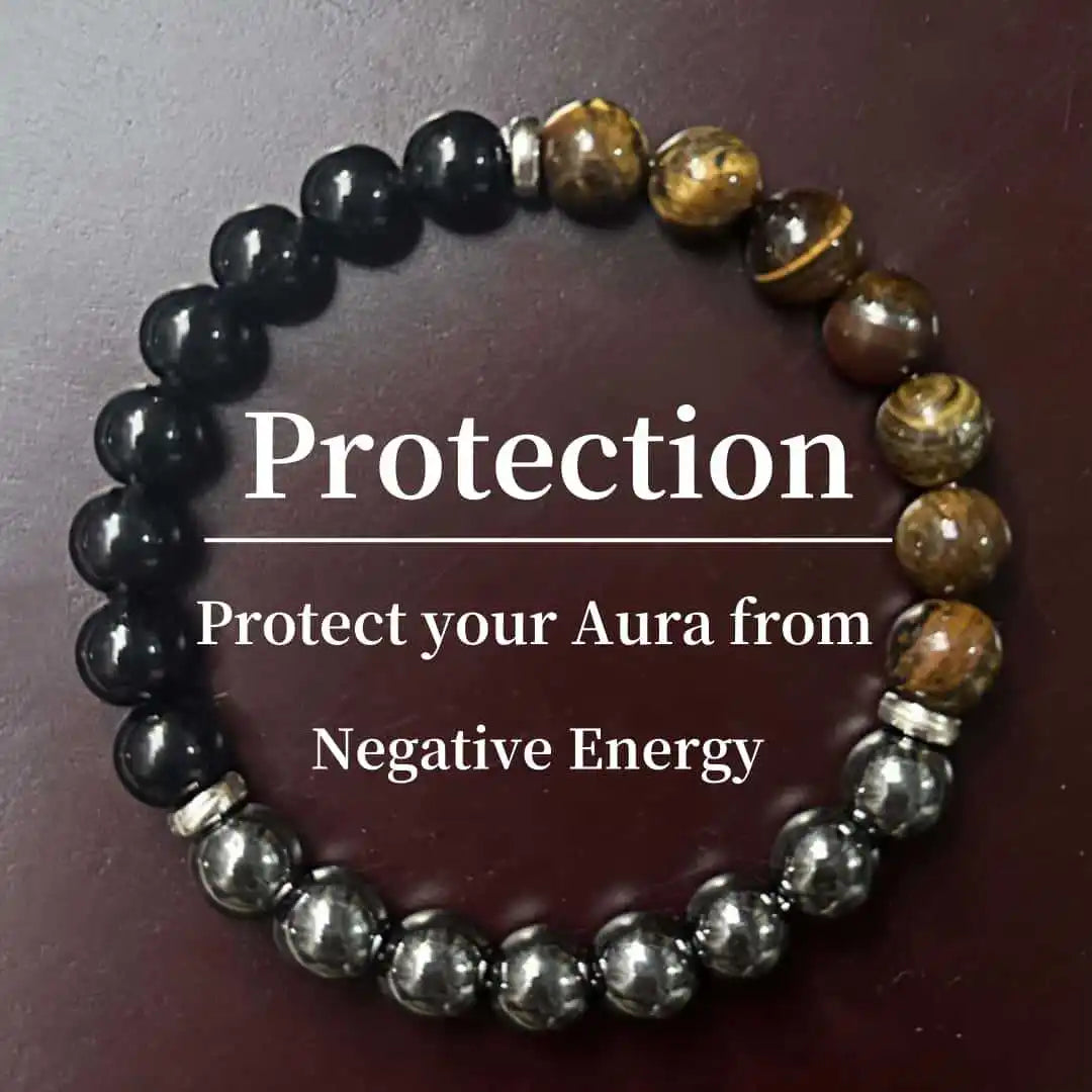 Triple Protection Bracelets for Men, Women Black Obsidian Hematite Tiger Eye Beaded 8mm Natural Stone Bracelet Jewelry Gifts