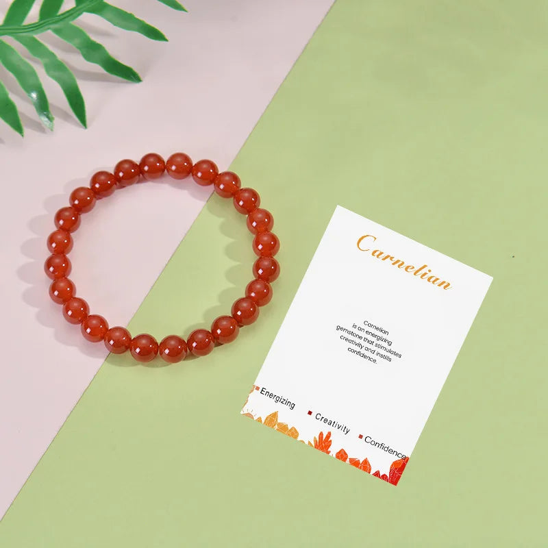 Natural Stone Beaded Bracelets With Card 8mm Apatite Amethysts Carnelian Tiger Eye Stone Stretch Bracelets For Women Men Jewelry
