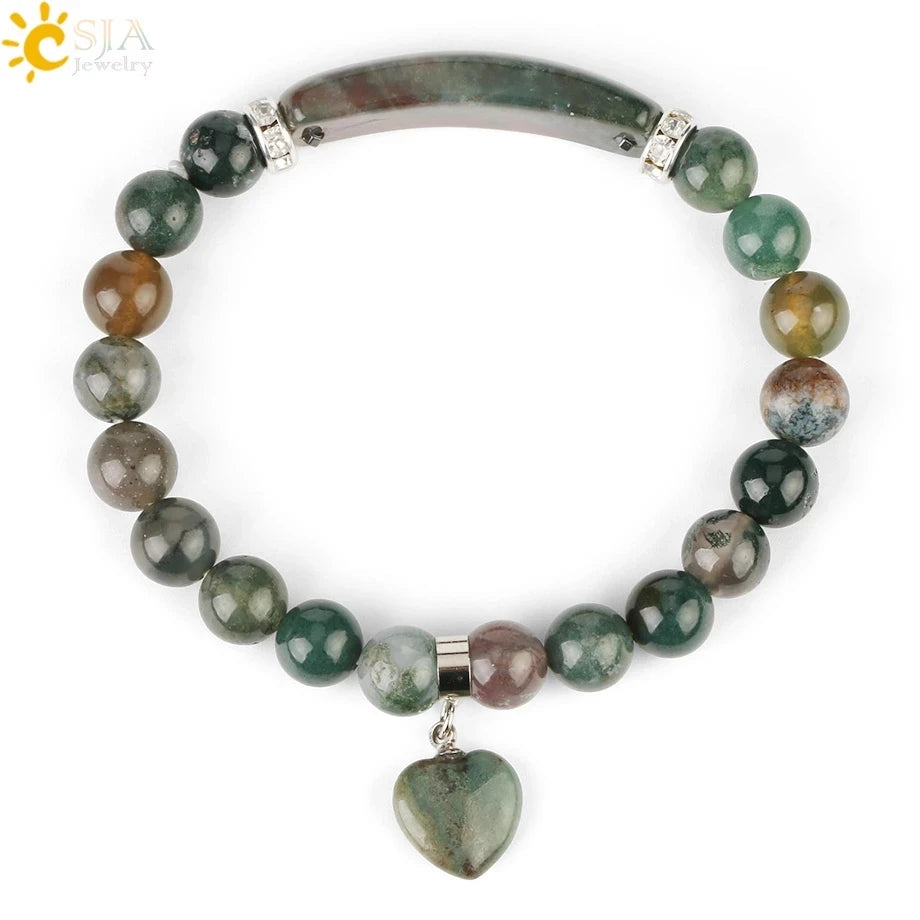 CSJA Women's Natural Stone Crystal Bracelet Love Heart Beaded Sodalite Tiger Eye Rose Quartz Amethyst Friendship G909 ﻿