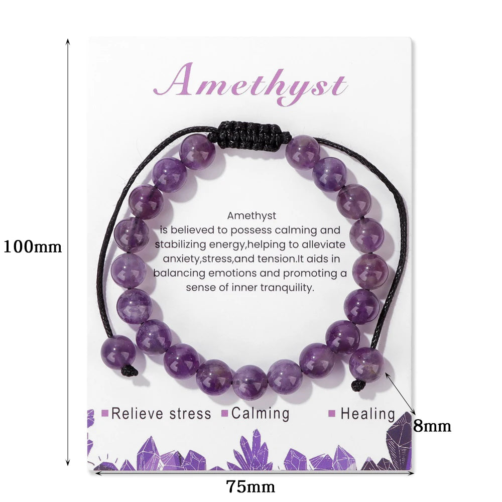Adjustable Healing Amethysts Bracelets For Women Men Natural Stone 8mm Beads Braided Bracelet Stress Relief Anxiety Jewelry