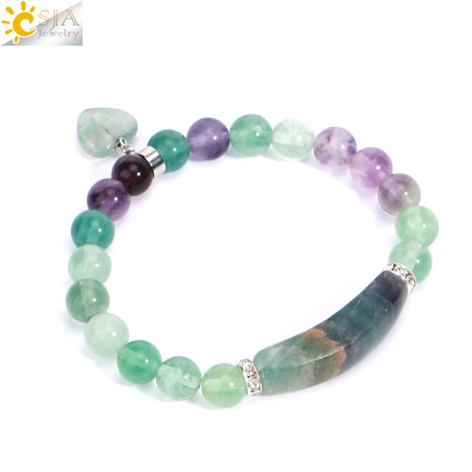 CSJA Women's Natural Stone Crystal Bracelet Love Heart Beaded Sodalite Tiger Eye Rose Quartz Amethyst Friendship G909 ﻿
