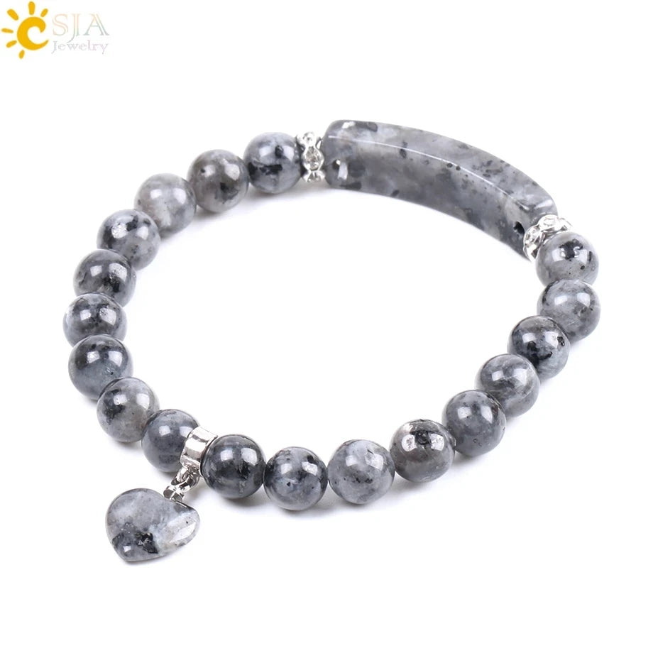 CSJA Women's Natural Stone Crystal Bracelet Love Heart Beaded Sodalite Tiger Eye Rose Quartz Amethyst Friendship G909 ﻿