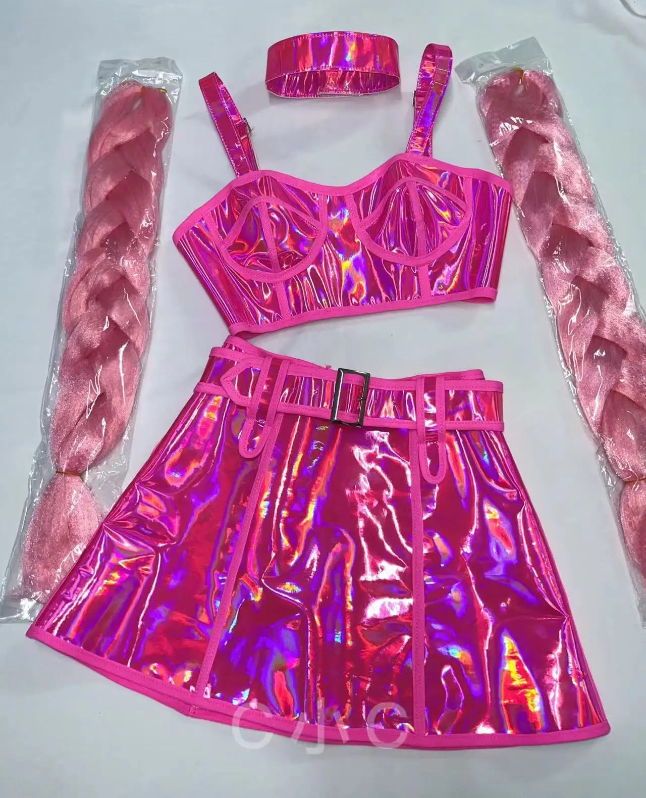 Club Party Carnival Rave Outfit Pink Laser Tops Skirt Team Stage Wear Nightclub Gogo Dancer Costume Festival Performance Clothes