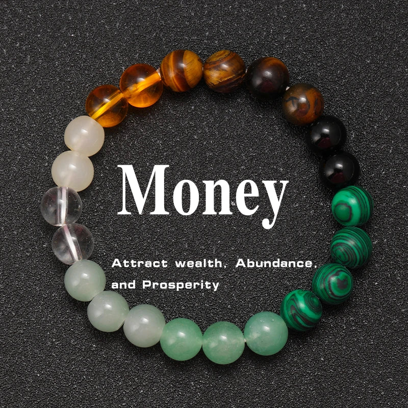 Natural Stone Bracelet Women Men Attract Good Luck Money Protection Health Green Malachite Tiger Eye Beads Bracelet Bangles