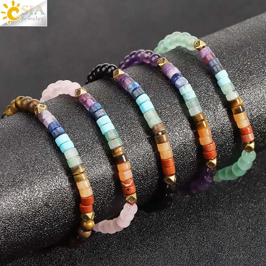 Natural Stone Beads Bracelet for Women Heart Charm Amethysts Crystal Quartzs Tiger Eye Elastic Bangles Reiki Jewelry Gift H543
