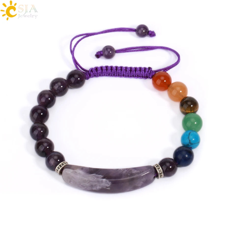 CSJA Women's Natural Stone Crystal Bracelet Love Heart Beaded Sodalite Tiger Eye Rose Quartz Amethyst Friendship G909 ﻿