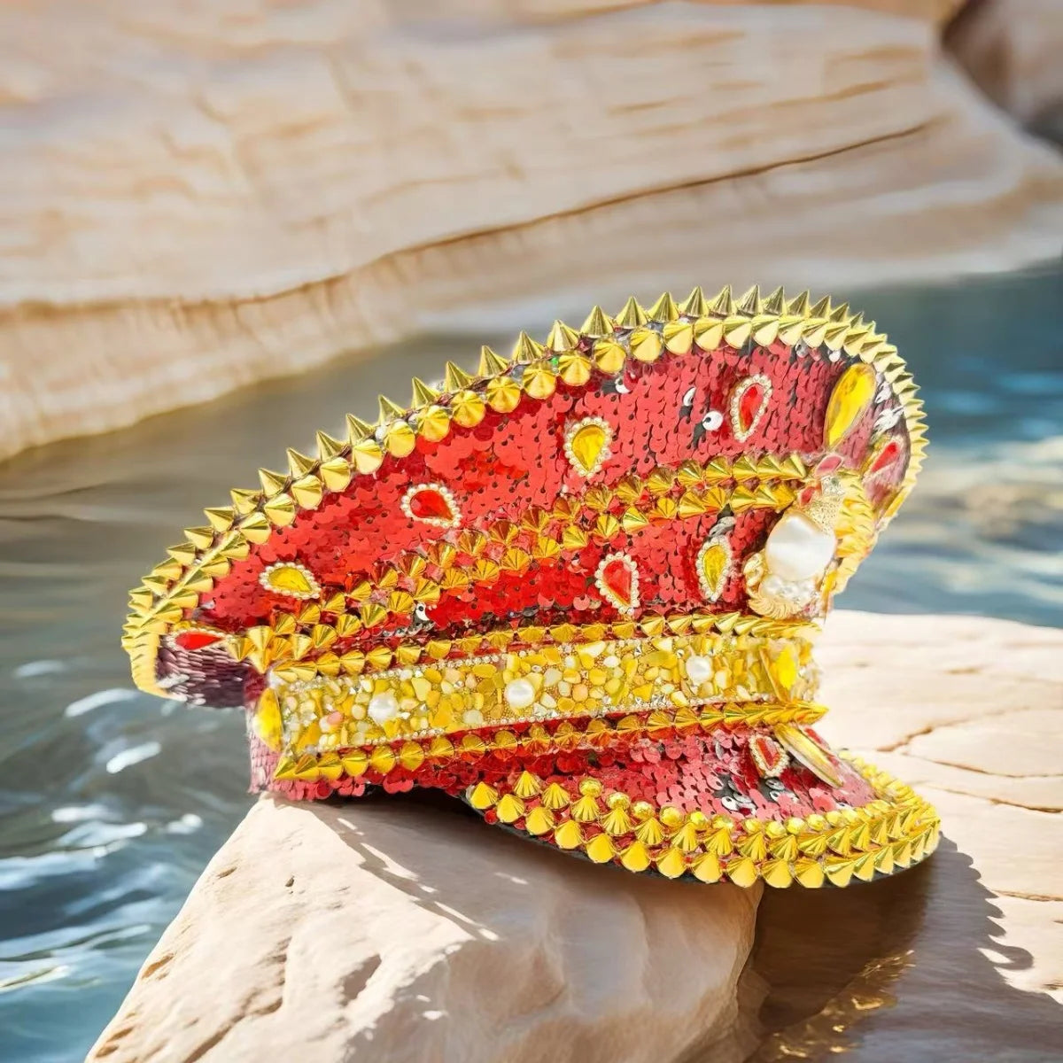 HongLuan Carnival Disco Steampunk Captain Hat Rhinestone for Music Festival Woman, Rave Festivals Accessories ＆ Party Caps Man