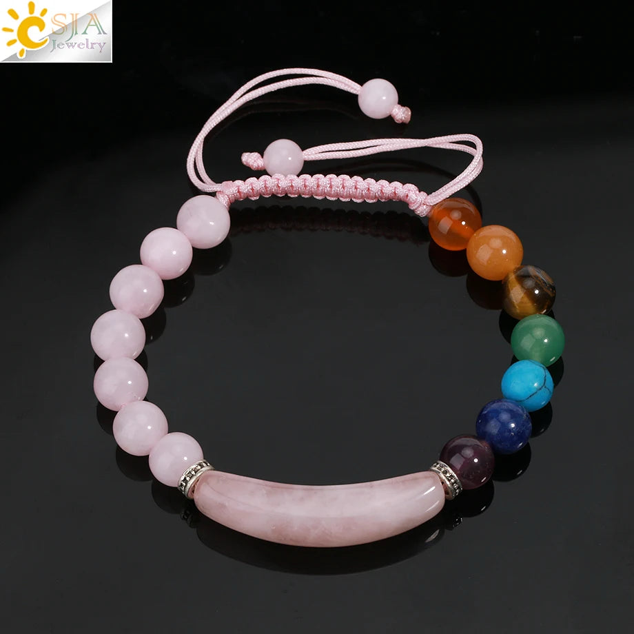 CSJA Women's Natural Stone Crystal Bracelet Love Heart Beaded Sodalite Tiger Eye Rose Quartz Amethyst Friendship G909 ﻿