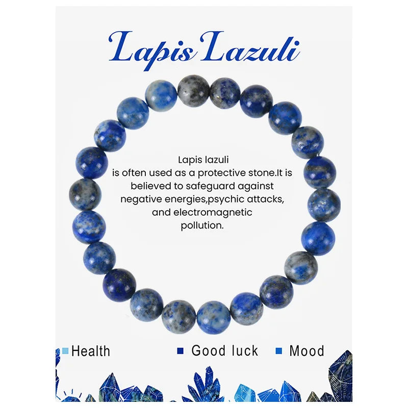 Natural Stone Beaded Bracelets With Card 8mm Apatite Amethysts Carnelian Tiger Eye Stone Stretch Bracelets For Women Men Jewelry