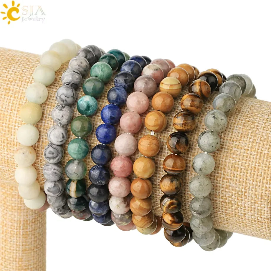 Natural Stone Beads Bracelet for Women Heart Charm Amethysts Crystal Quartzs Tiger Eye Elastic Bangles Reiki Jewelry Gift H543