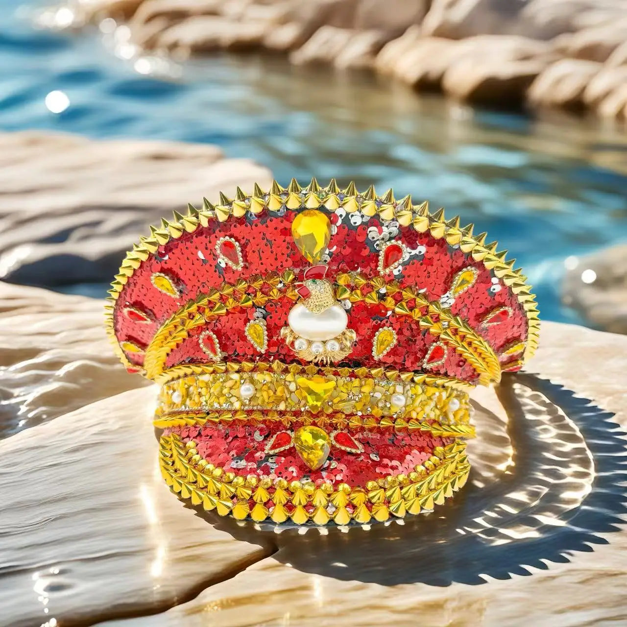 HongLuan Carnival Disco Steampunk Captain Hat Rhinestone for Music Festival Woman, Rave Festivals Accessories ＆ Party Caps Man