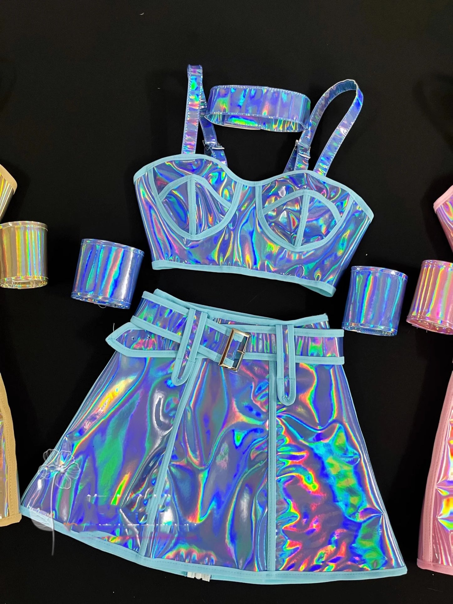 Club Party Carnival Rave Outfit Pink Laser Tops Skirt Team Stage Wear Nightclub Gogo Dancer Costume Festival Performance Clothes