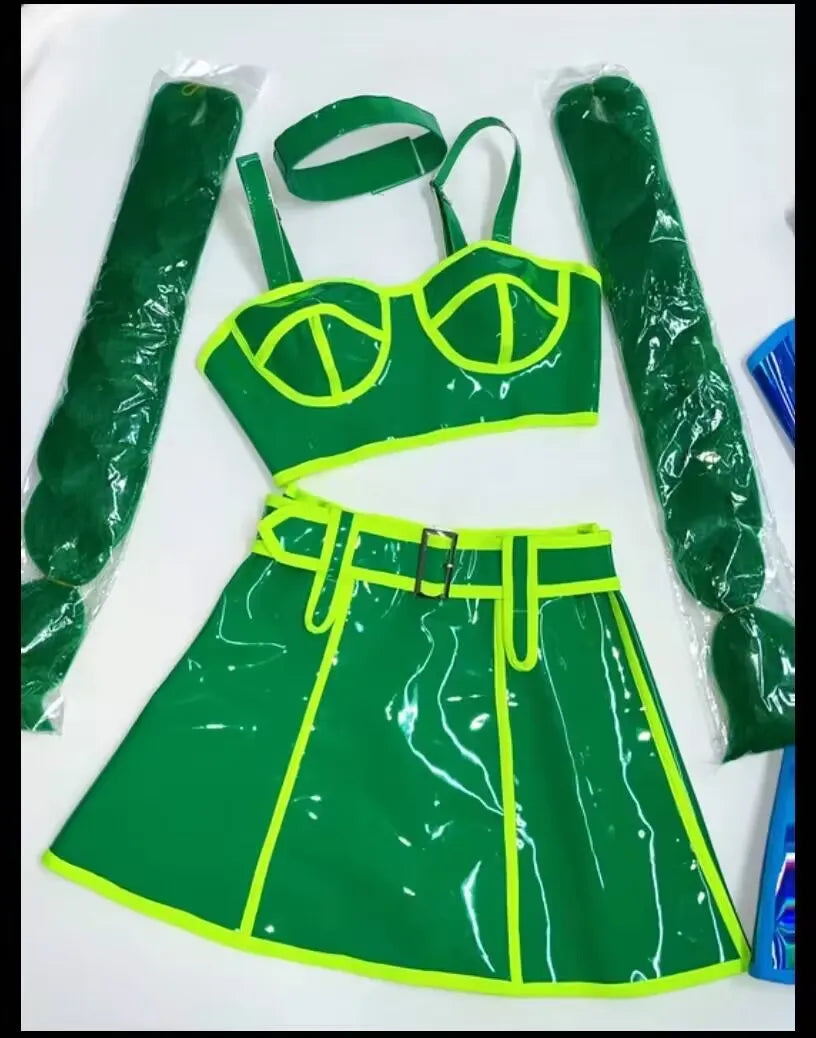 Club Party Carnival Rave Outfit Pink Laser Tops Skirt Team Stage Wear Nightclub Gogo Dancer Costume Festival Performance Clothes