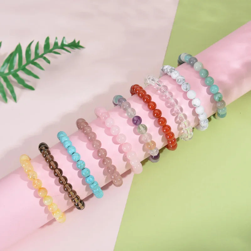Natural Stone Beaded Bracelets With Card 8mm Apatite Amethysts Carnelian Tiger Eye Stone Stretch Bracelets For Women Men Jewelry