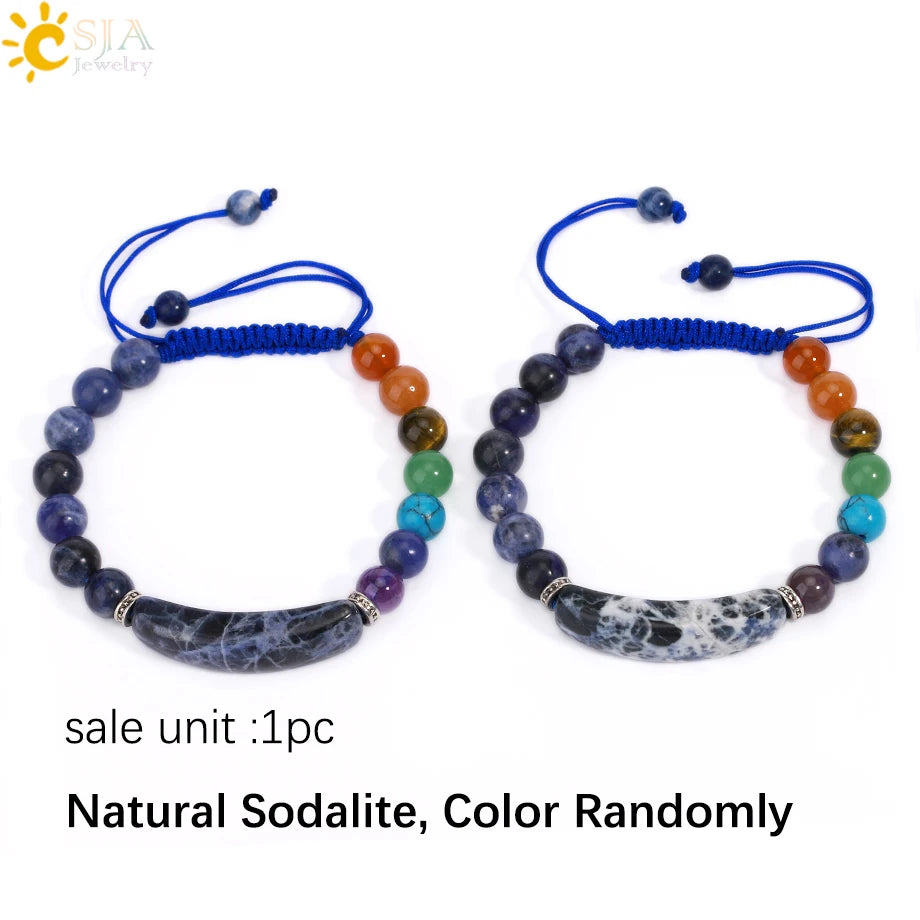 CSJA Women's Natural Stone Crystal Bracelet Love Heart Beaded Sodalite Tiger Eye Rose Quartz Amethyst Friendship G909 ﻿