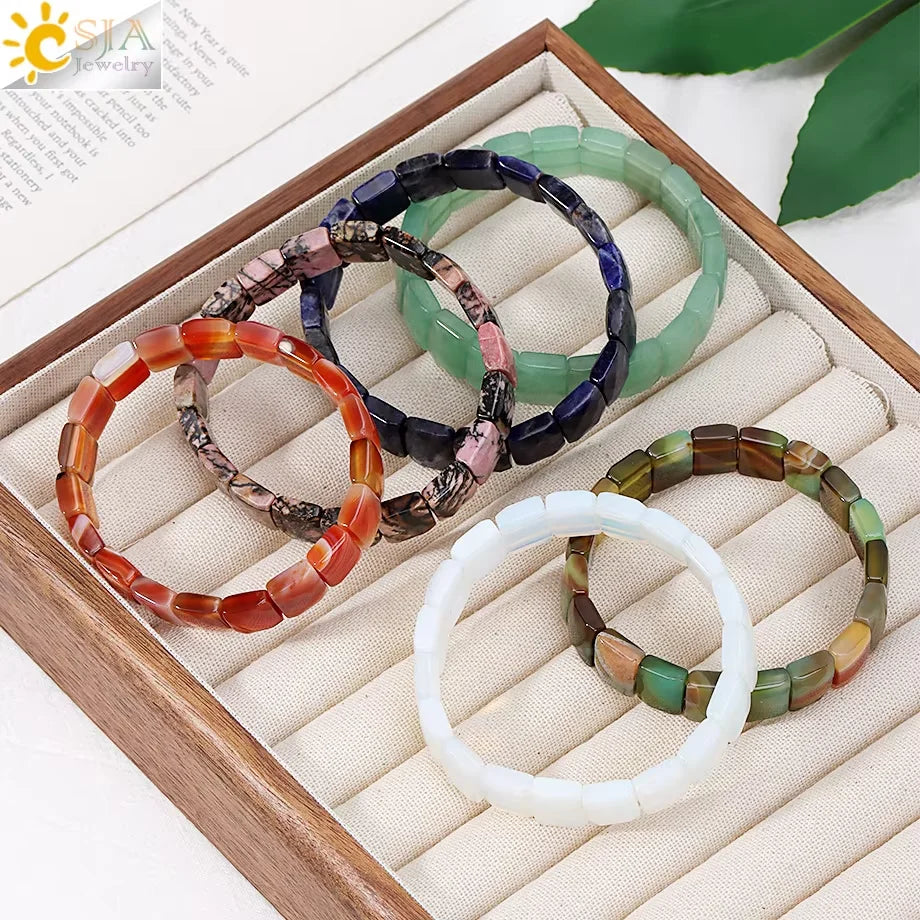 Natural Stone Beads Bracelet for Women Heart Charm Amethysts Crystal Quartzs Tiger Eye Elastic Bangles Reiki Jewelry Gift H543