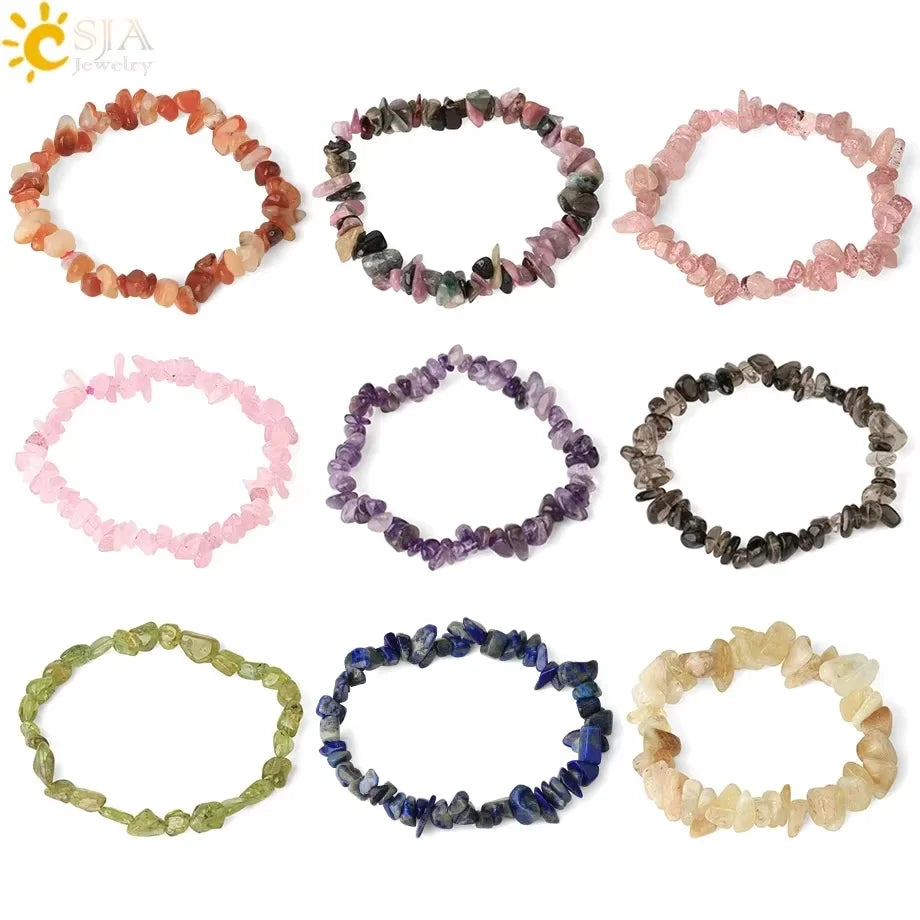 Natural Stone Beads Bracelet for Women Heart Charm Amethysts Crystal Quartzs Tiger Eye Elastic Bangles Reiki Jewelry Gift H543