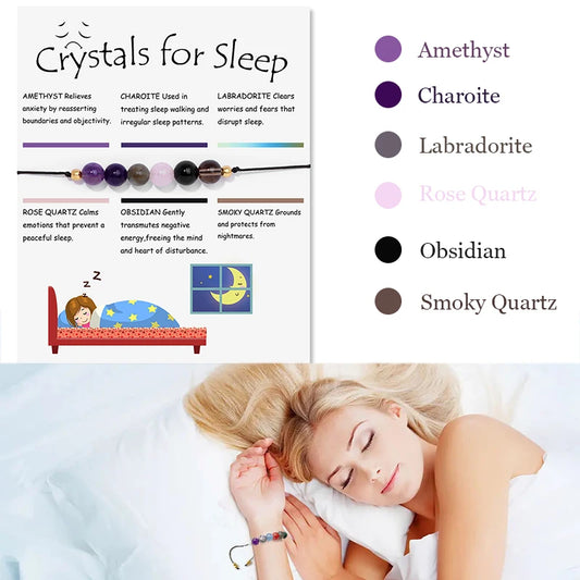 8MM Natural Stone Healthy Bracelet Handmade Beaded Braid Bracelets Adjustable Energy Sleeping Bracelet for Men Women Jewelry