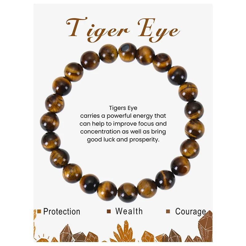 Natural Stone Beaded Bracelets With Card 8mm Apatite Amethysts Carnelian Tiger Eye Stone Stretch Bracelets For Women Men Jewelry