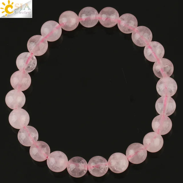 CSJA Women's Natural Stone Crystal Bracelet Love Heart Beaded Sodalite Tiger Eye Rose Quartz Amethyst Friendship G909 ﻿