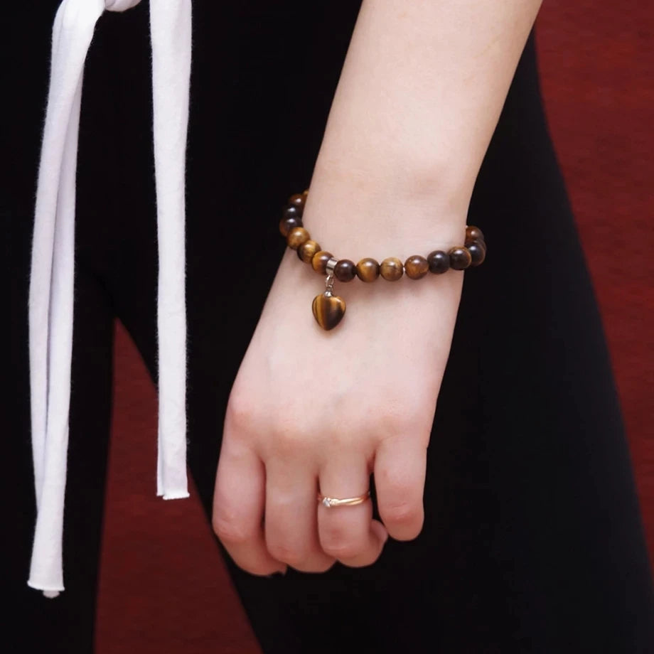 CSJA Women's Natural Stone Crystal Bracelet Love Heart Beaded Sodalite Tiger Eye Rose Quartz Amethyst Friendship G909 ﻿
