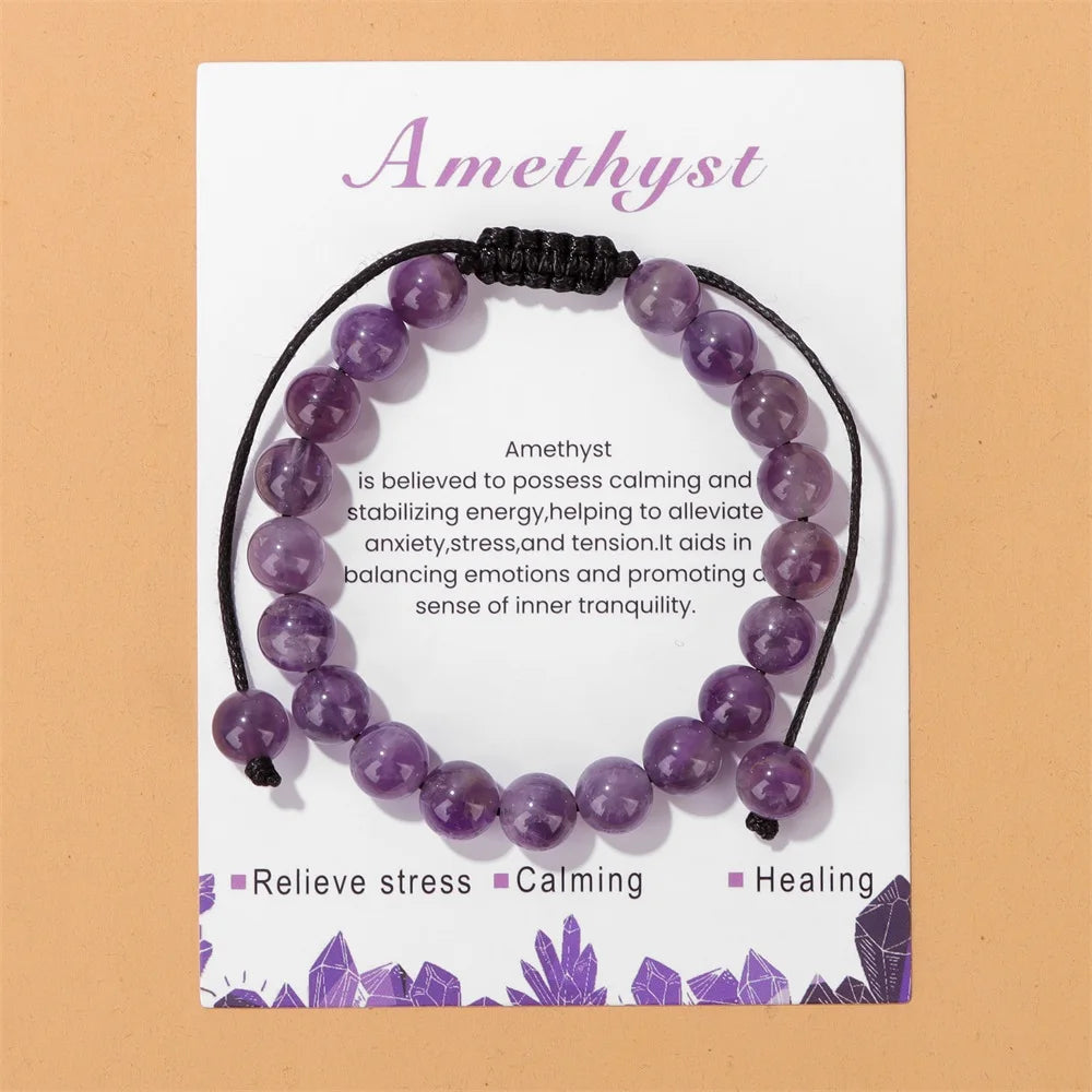 Adjustable Healing Amethysts Bracelets For Women Men Natural Stone 8mm Beads Braided Bracelet Stress Relief Anxiety Jewelry