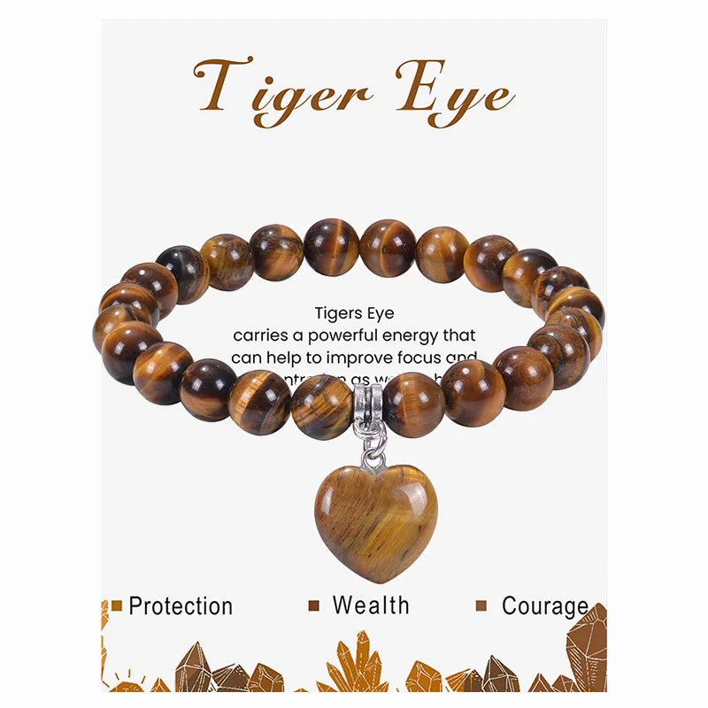 Natural Stone Beaded Bracelets With Card 8mm Apatite Amethysts Carnelian Tiger Eye Stone Stretch Bracelets For Women Men Jewelry