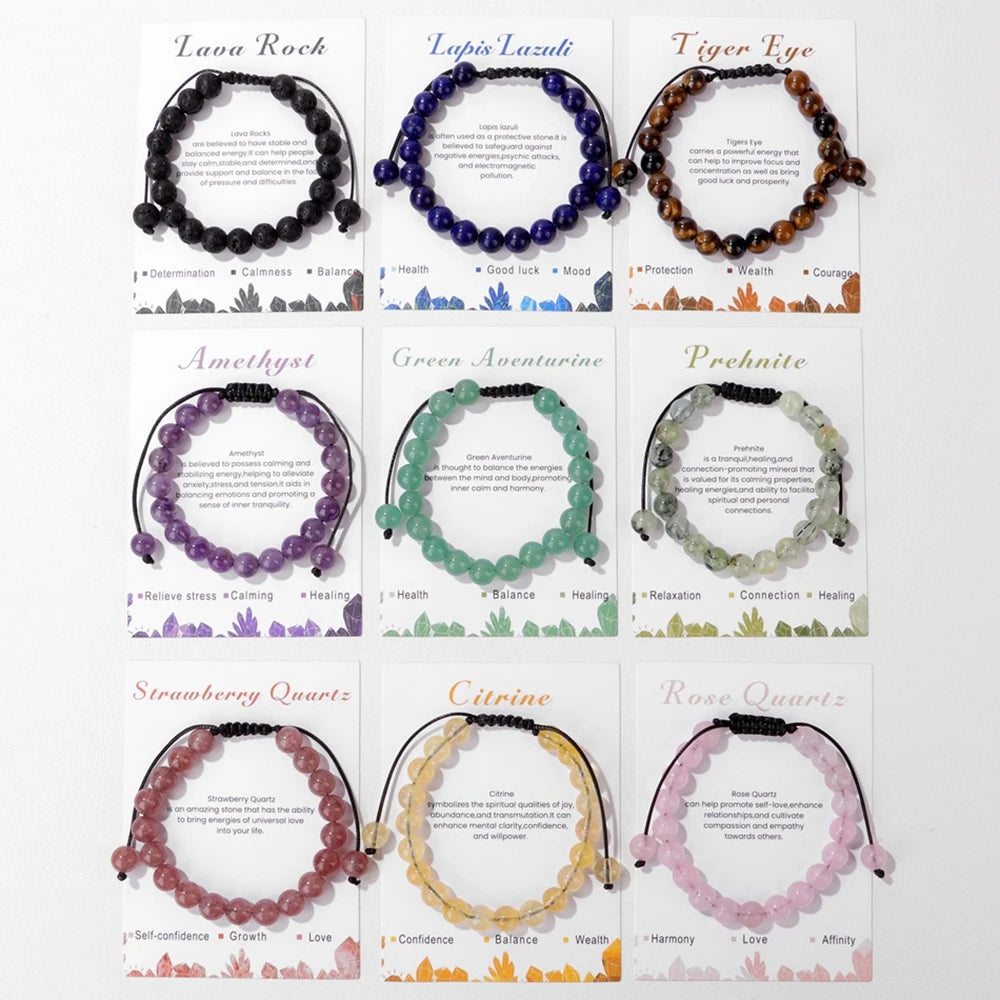 Adjustable Healing Amethysts Bracelets For Women Men Natural Stone 8mm Beads Braided Bracelet Stress Relief Anxiety Jewelry