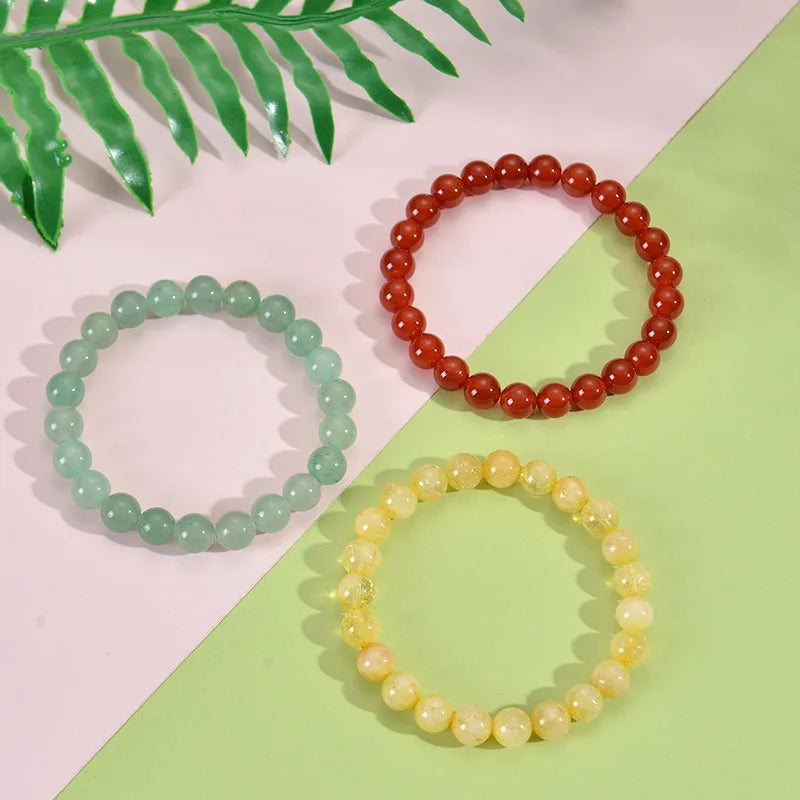 Natural Stone Beaded Bracelets With Card 8mm Apatite Amethysts Carnelian Tiger Eye Stone Stretch Bracelets For Women Men Jewelry