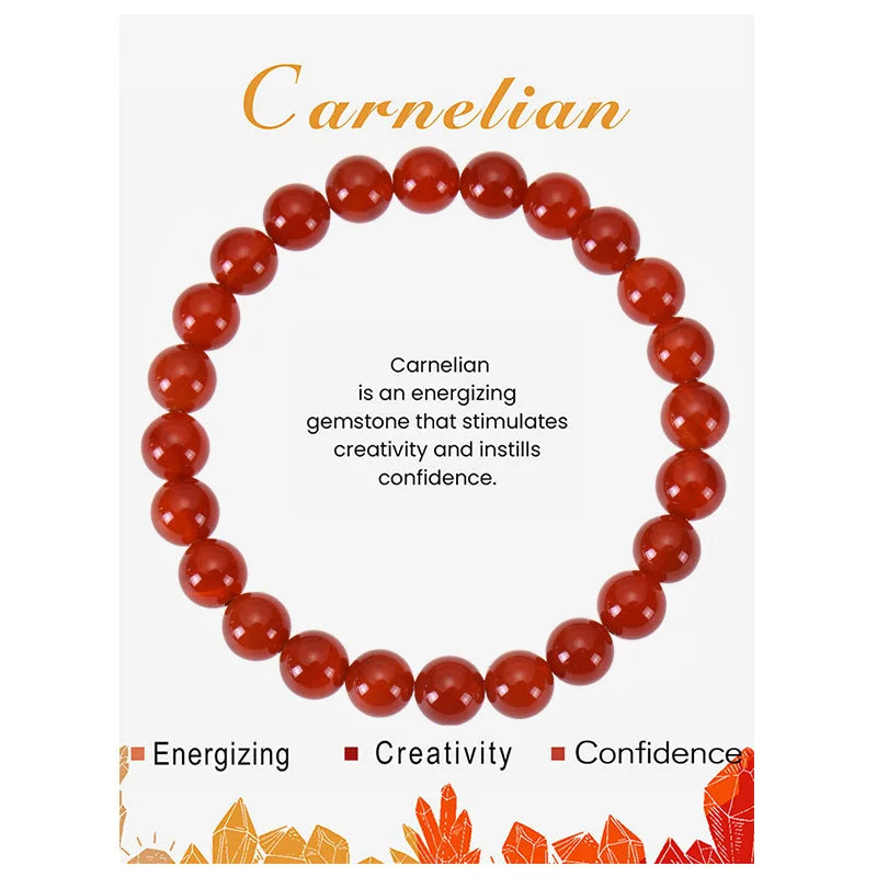 Natural Stone Beaded Bracelets With Card 8mm Apatite Amethysts Carnelian Tiger Eye Stone Stretch Bracelets For Women Men Jewelry