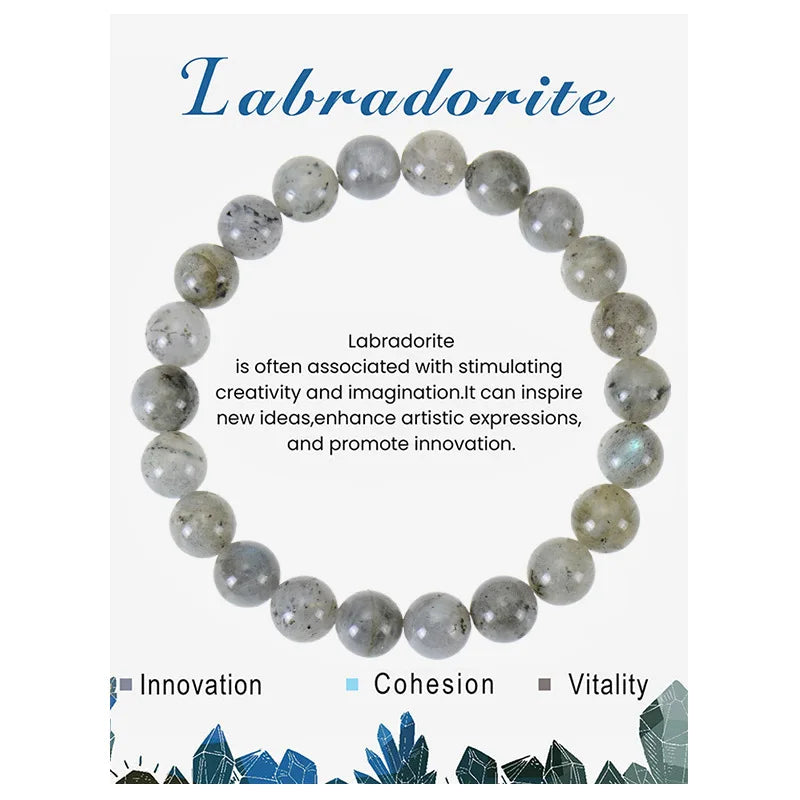 Natural Stone Beaded Bracelets With Card 8mm Apatite Amethysts Carnelian Tiger Eye Stone Stretch Bracelets For Women Men Jewelry
