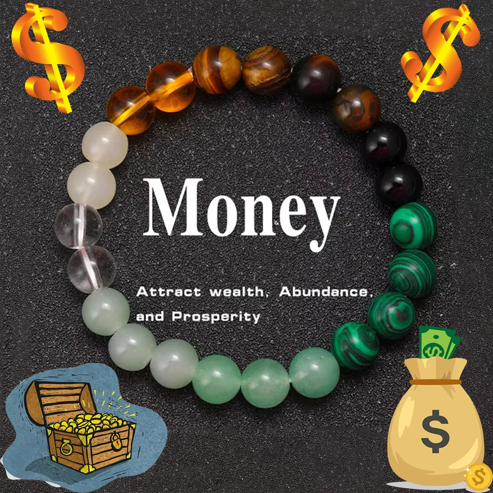 Natural Stone Bracelet Women Men Attract Good Luck Money Protection Health Green Malachite Tiger Eye Beads Bracelet Bangles