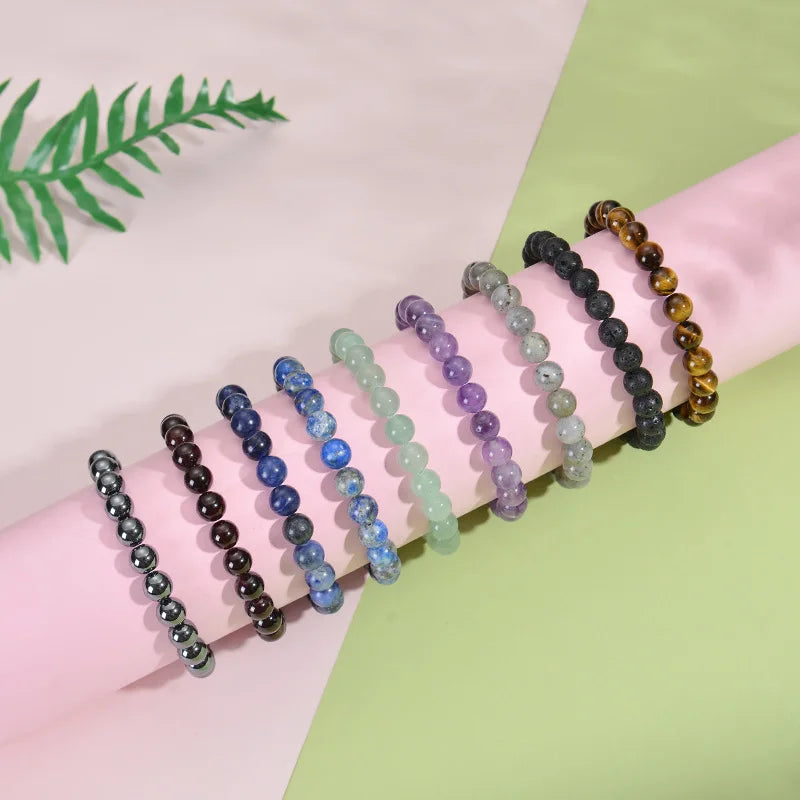 Natural Stone Beaded Bracelets With Card 8mm Apatite Amethysts Carnelian Tiger Eye Stone Stretch Bracelets For Women Men Jewelry