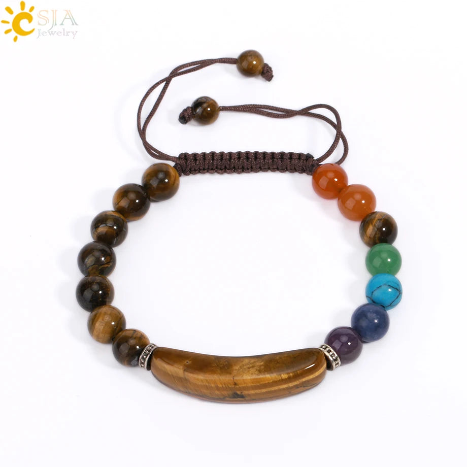 CSJA Women's Natural Stone Crystal Bracelet Love Heart Beaded Sodalite Tiger Eye Rose Quartz Amethyst Friendship G909 ﻿