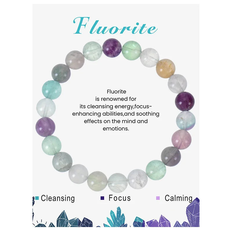 Natural Stone Beaded Bracelets With Card 8mm Apatite Amethysts Carnelian Tiger Eye Stone Stretch Bracelets For Women Men Jewelry