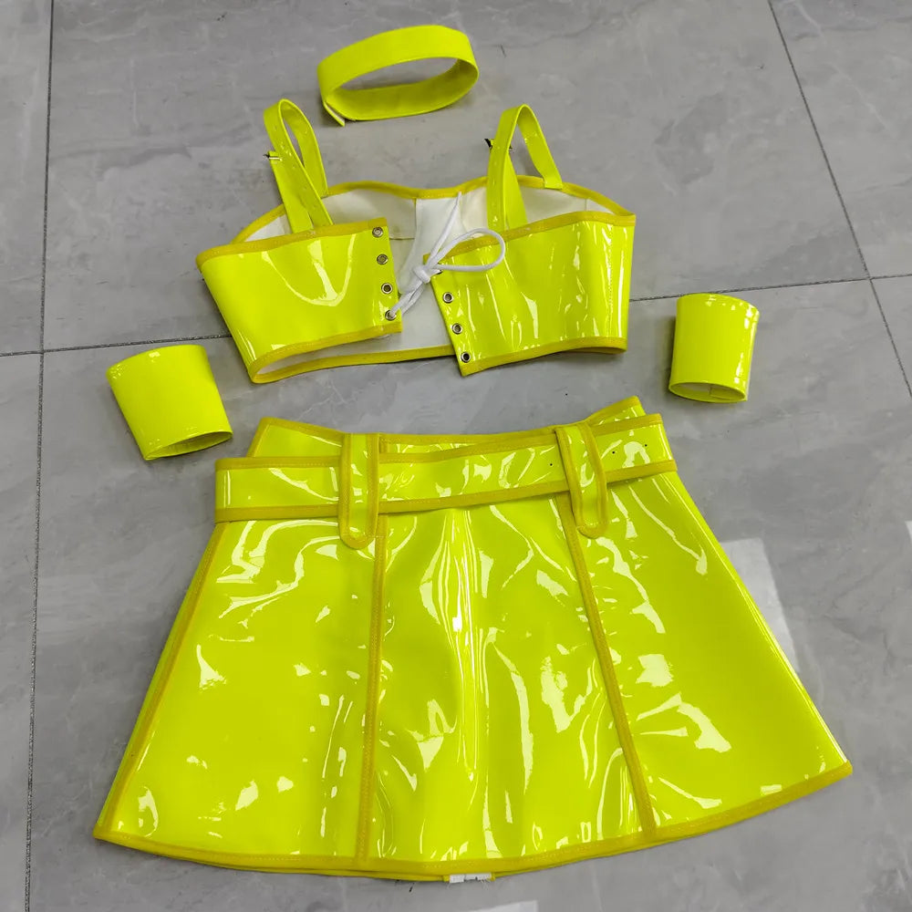 Club Party Carnival Rave Outfit Pink Laser Tops Skirt Team Stage Wear Nightclub Gogo Dancer Costume Festival Performance Clothes