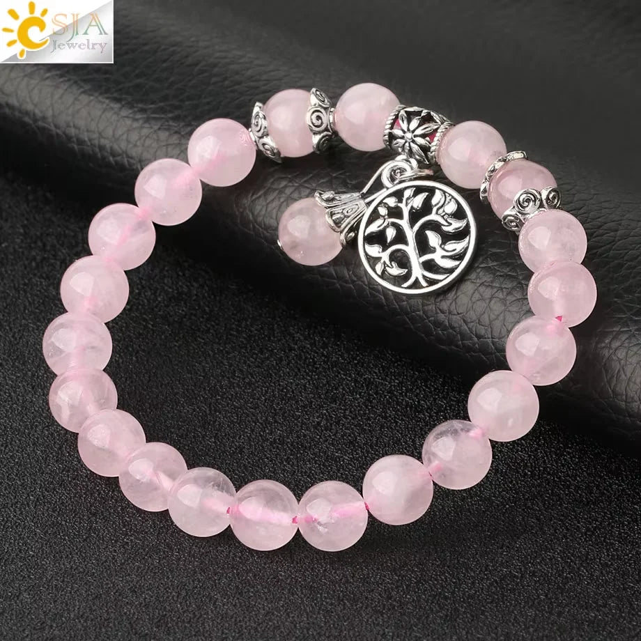 Natural Stone Beads Bracelet for Women Heart Charm Amethysts Crystal Quartzs Tiger Eye Elastic Bangles Reiki Jewelry Gift H543